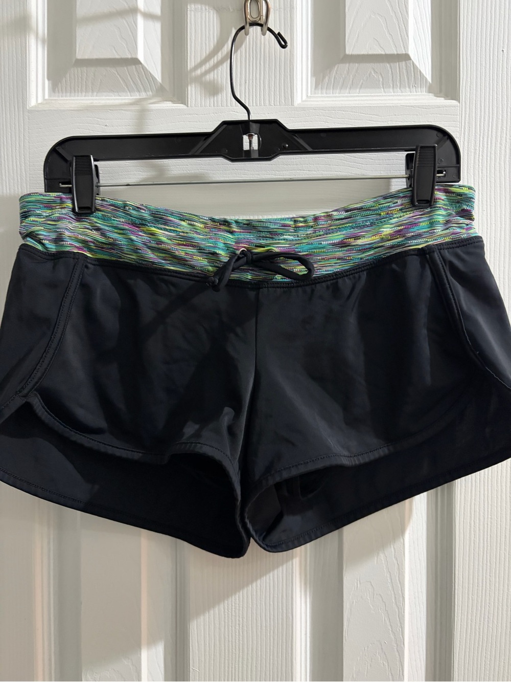 Athleta Black Athletic Shorts with Multicolor Waistband